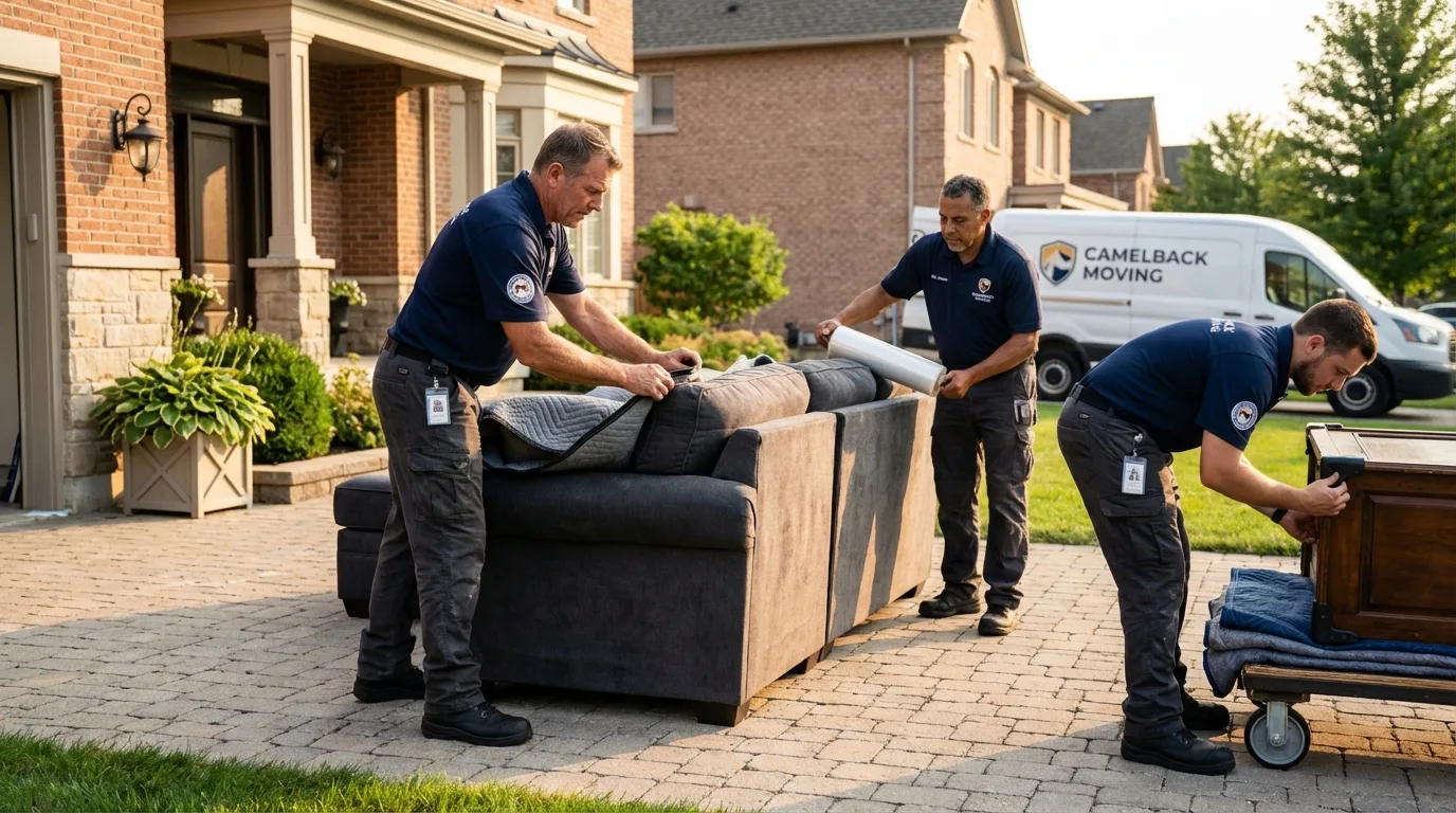 Large estate moving crew wrapping furniture in Oakdale, NY