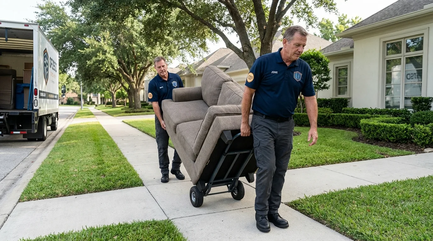 Local residential moving crew loading furniture in Oakdale, NY
